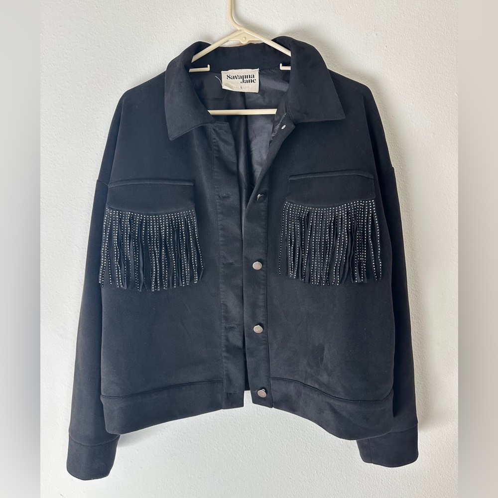 Baltic Born Black Suede Fringe Women's Jacket - Picture 2 of 7